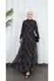 Patterned Belted Chiffon Ruffle Collar Dress Black Hnt7354