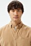 Men's Regular Fit Button-Down Collar Velvet Shirt Brown Men's Button-Down Collar Velvet Shirt Kah