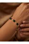 Vintage Style Stone Detailed Gold Color Bracelet for Women Dark Green - 4