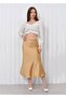 Flat Satin Skirt with Elastic Waist and Hidden Zipper on the Side - 2