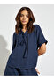 Dark Blue Tie-Up Neck Blouse and Maxi Skirt Co-Ords - 2