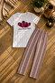 Elegance Women's Pajama Set Printed Short Sleeve Cotton Comfortable Home Wear Set - 4