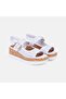 Women's White Buckle Perforated Wedge Heeled Leather Sandals