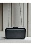 Black Matte Leather Women's Evening Dress Bag with Black Stone Handle Detail for Wedding, Engagement, Graduation - 7