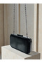 Black Laser Snake Women's Evening Dress Bag with Black Stone Handle Detail for Wedding Engagement Graduation - 6