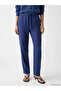 Blue Elastic Waist Linen Blend Women's Trousers - 3