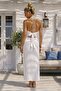 White Halter Neck Top with Slit Skirt and Tie Back Muslin Woven Top and Bottom Set 55-95 55-57 - 3