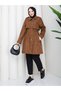 Polka Dot Waist Gathered Hijab Trench Coat Rc3134 - 5