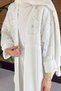 Women's Tulle Floral Embroidered Bat Sleeve Linen Suit - 4