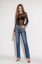 Women's Pint Stone High Waist Straight Fit Navy Blue Trend Design Jeans - 4