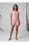 Summer Knitted Pink Pineapple Patterned Women's Shorts Set