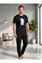Summer Men's Short Sleeve Black Combed Cotton Pajama Set