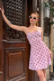 Women's Pink Polka Dot Gathered Waist Thin Strap Lined Mini Tulle Dress - 6