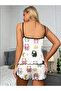 White Color Patterned Women's Shorts Pajama Set - 4
