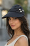 Women's Visor Hat Black Flower Detailed Adjustable Velcro Sunshade Summer Model - 2