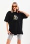 Women's Printed T-Shirt Short Sleeve Crew Neck Oversize Comfortable Fit Casual T-Shirt - Black Mariposa Sec - 8