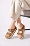 Polelen Women's Slippers with Double Buckle and Stone Decoration in Gold - 3