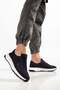 Genuine Leather Nubuck Ekek Casual Shoes Navy Blue Side Laser Printed Tied Nylon Sole - 4