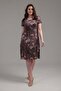 Women's Coffee Beige Floral Pattern Large Size Stretchy Midi Dress - 4