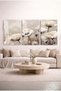 Modern Neutral Tone Cream Poppy Flowers 3-Piece Decorative Tempered Glass Painting Set Home and Office Painting