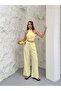Women's Yellow Halter Neck Crop Pants Two-Piece Set