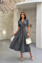 Women's Black and White Gingham Patterned Vintage Style Belted Midi Length Shirt Dress