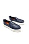 Genuine Leather Laceless Dark Navy Blue Color Memory Foam Men's Shoes Loafer