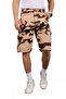 Men's Beige Camouflage Patterned Lycra Elastic Waist Cargo Capri Shorts – Zippered Pockets 2601691