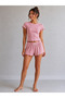 Women's 60% Bamboo 40% Cotton Lycra Ruffle Detailed Pajama Set Spanish Style Comfortable Fit Shorts + Buckle 4-Piece Set - 2