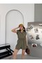 Khaki Elastic Waist Shirt Collar Tencel Fabric Shorts Jumpsuit - 4