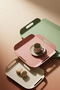 Metal Presentation Tray Set, Soft Colors, Modern Tea and Coffee Presentation Tray, 3 Piece Set (Green-Pink-Cream) - 3