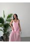 Pink Adjustable Strap Lined Muslin Dress - 3