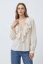 Women's V-Neck Lace & Ruffle Detailed Viscose Shirt - 3