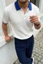 Mirny Men's White - Navy Blue Slim Fit Ribbed Knitwear Polo T-Shirt - 3