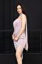 Shawl Detailed Strapless Neckline Glittering Pencil Dress - Pudra - 3