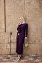 Women's Shawl Detailed Dress with Gold Accessories, Plum