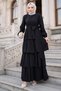 Elastic Waist Tied Layered Modal Dress Black Hm2915 - 6