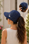 Women's Navy Blue Visor Hat with Flower Detail, Adjustable Adhesive Summer Sun Protection - 8