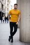 Men's Body T-Shirt Crew Neck Slim Fit Lycra T-Shirt - Lemon - 3