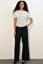 Women's White Satin Surface Gathered Detailed Short Sleeve Polka Dot Blouse Hzl26S-Bd1400121 - 4