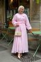 Women's Elastic Waist Belt Detail Dress Pink