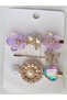 Brooch - Set of 3 Lila Color Brooches with Flowers, Butterflies, Hearts and Pearl Details