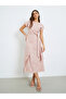 Pink Floral Print Wrap Tie Midi Dress