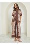 Brown Scarf Print Short Sleeve Shirt - 2