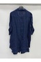 Navy Blue Italian Folded Long Sleeve Linen Tunic Shirt Dress 38 - 42 Size - 2