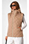 Women's Beige Hooded Plaid Lined Quilted Puffer Vest - 2