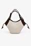 Women's Linen Bucket Bag with Double Handles Medium Size Brown Contrast