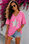 Star Printed V-Neck Unisex Oversize T-Shirt – Cotton Loose Casual T-Shirt