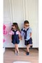Collar Detailed Blue and White Striped Shirt and Muslin Fabric Lace-Up Shorts (Three Pieces)