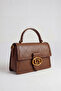 Logo Detailed Printed Women's Small Size Hand and Shoulder Bag Brown - 5
